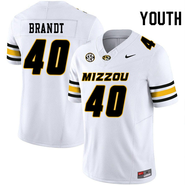 Youth #40 Derek Brandt Missouri Tigers College Football Jerseys Stitched-White